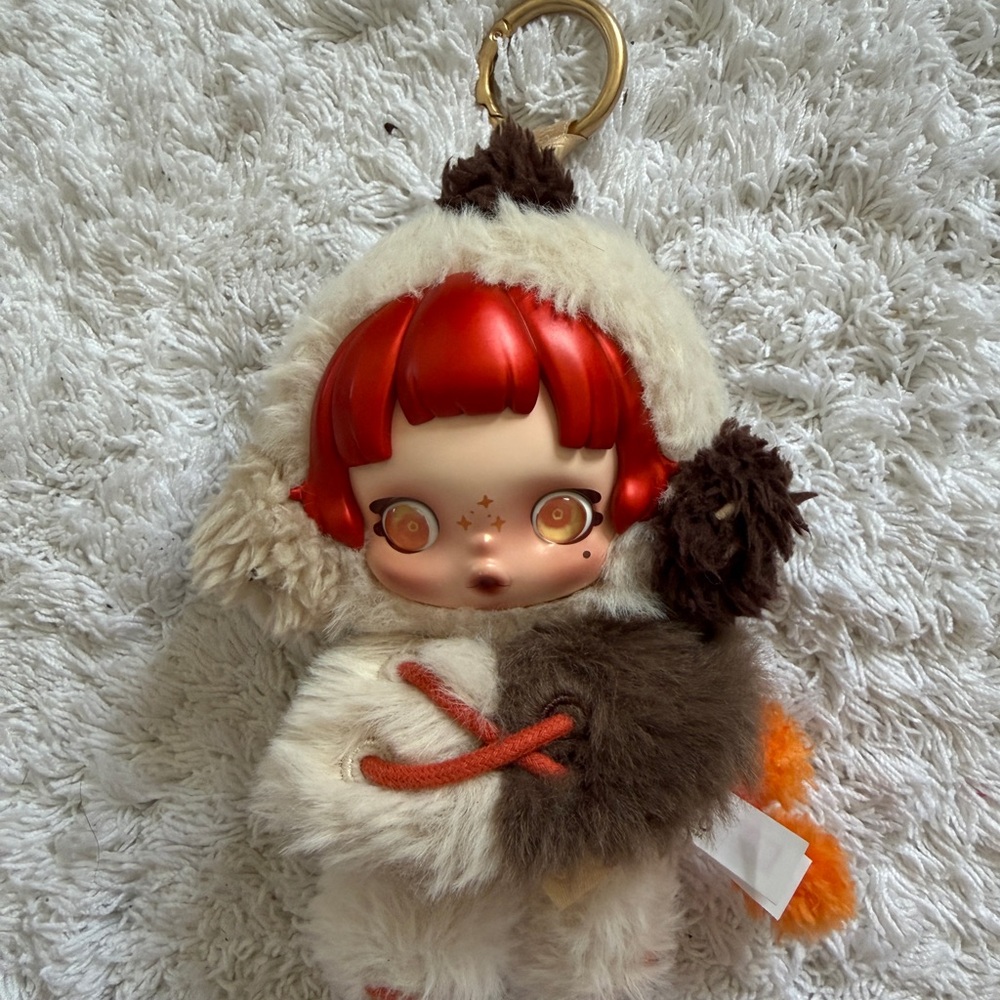Cute Plush Doll Keychain with Red Hair skull panda
